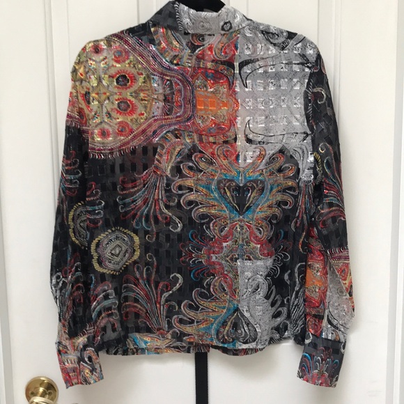 Le Caviar  sheer multicolored blouse. Size L. - Picture 3 of 5